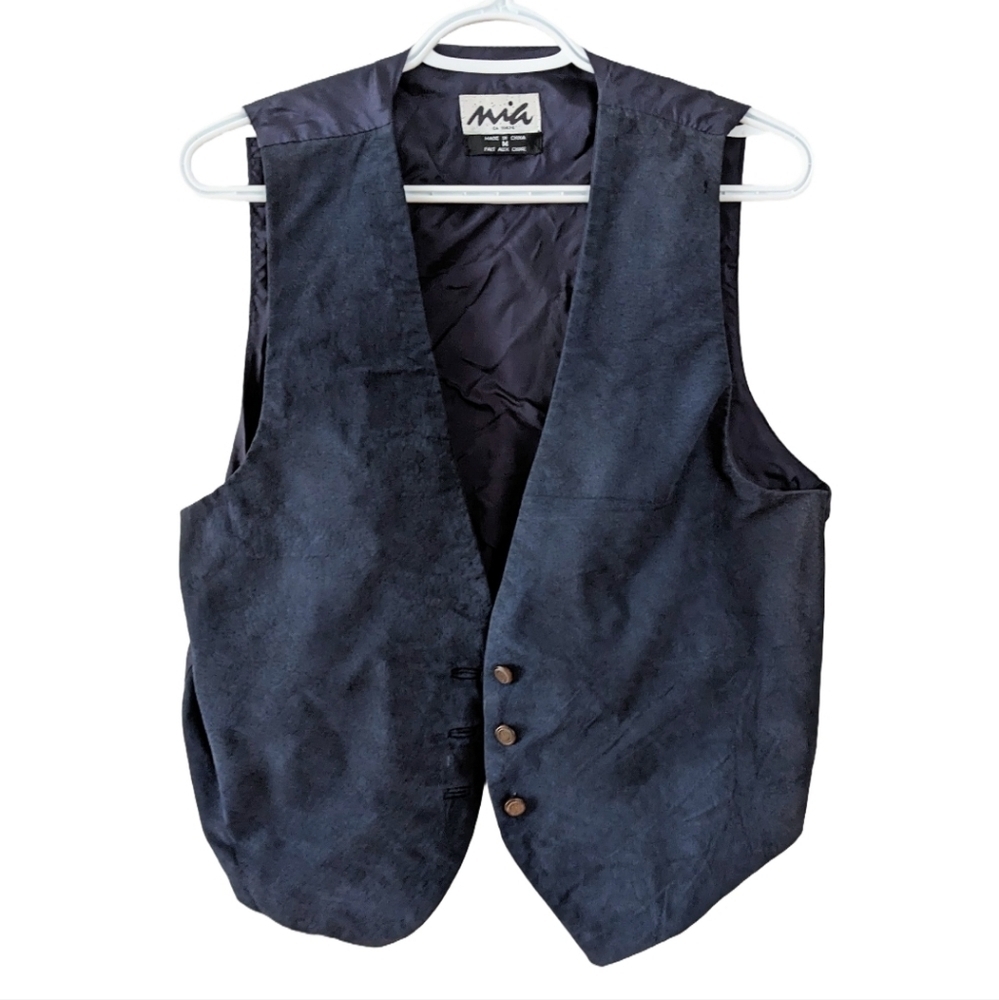 Vintage Suede Vest dark blue navy Leather Retro 1990s Medium